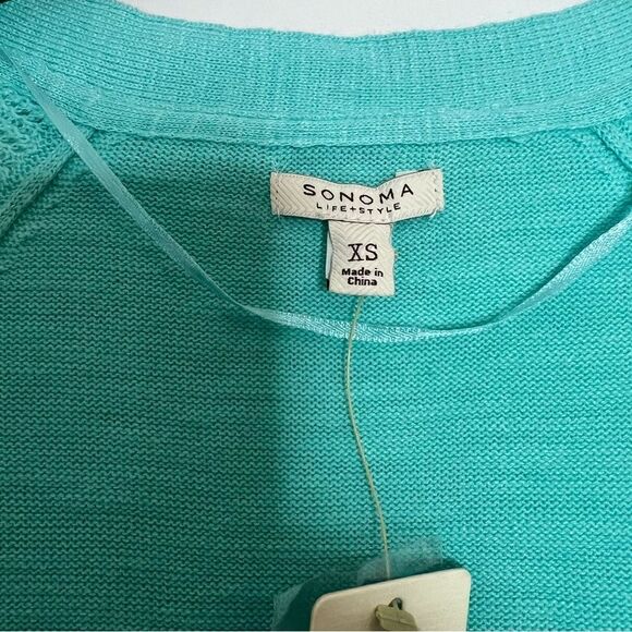 Soma Aruba Blue Open Front Pointelle Three Quarter Sleeve Cardigan Size XS - Picture 3 of 5